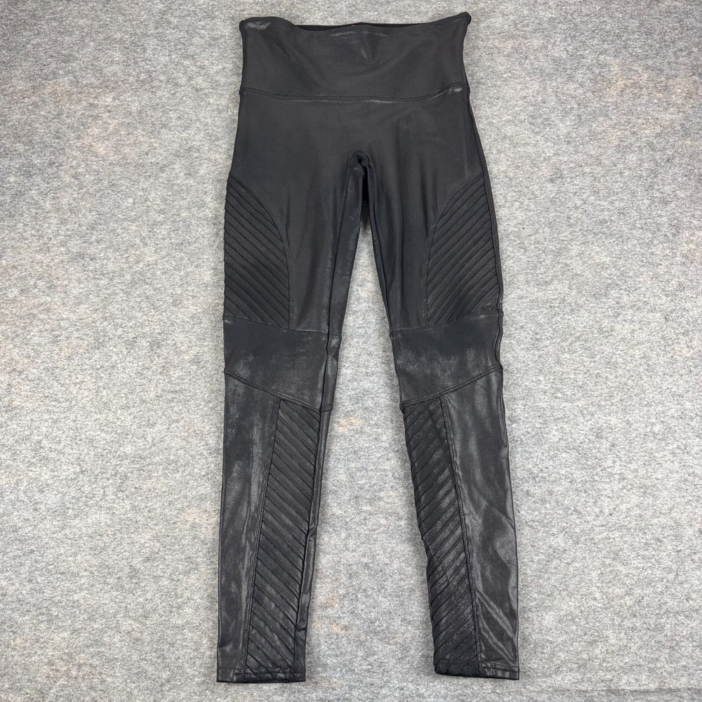 SPANX Faux Leather Moto Leggings 28" High Rise Black Womens Large L